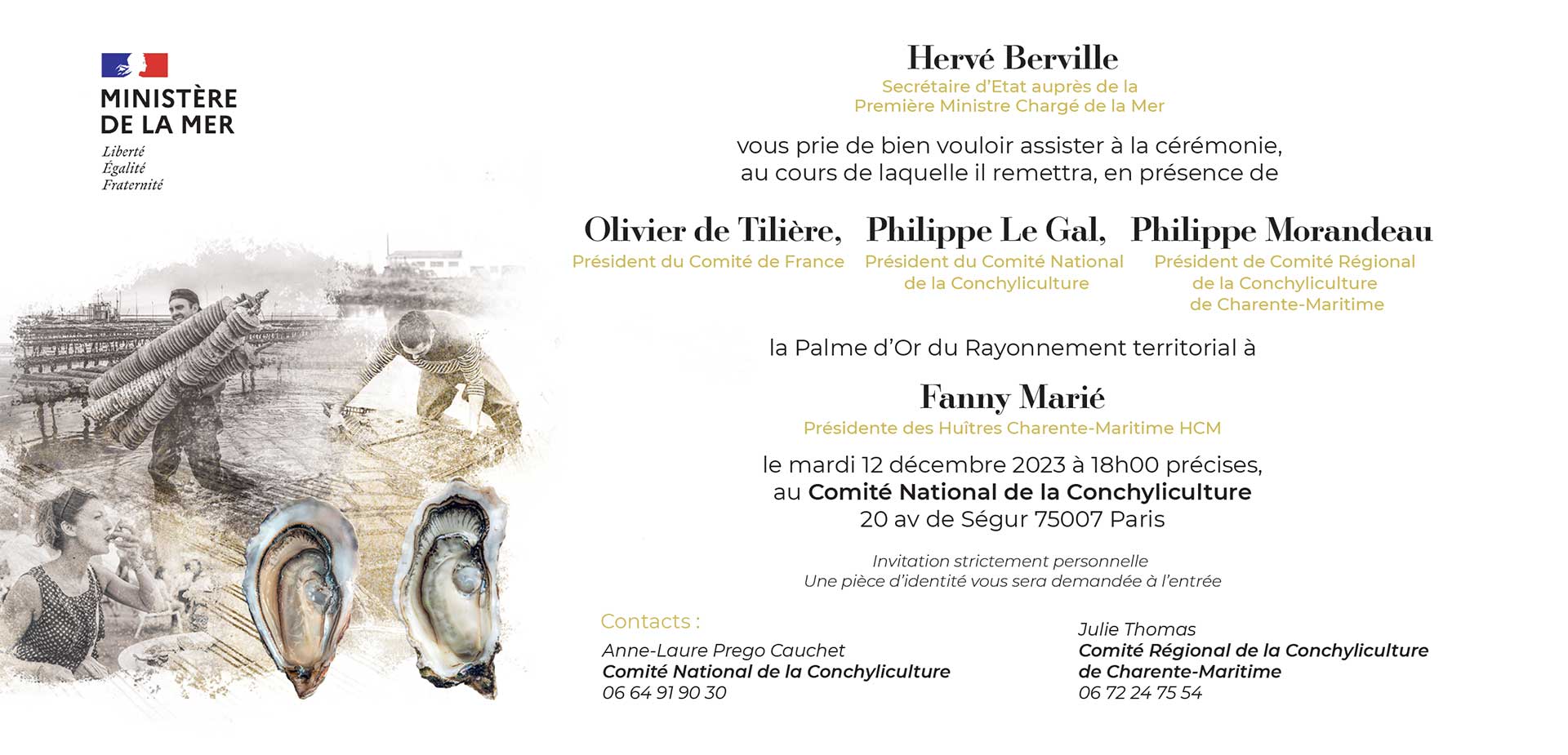 invitation cérémoniçe Palme d'Or Comité de France à l	a marque HCM